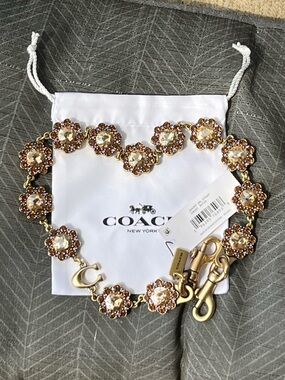 NWT Coach Gold Floral Jewel Chain Strap with Dust Bag
